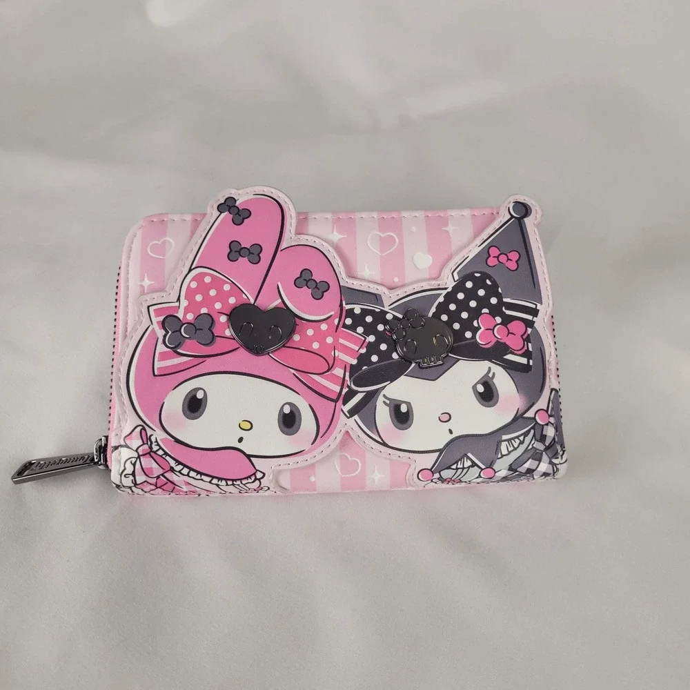 Sanrio Loungefly My Melody Kuromi Zip Around Wallet Pink Striped Character
